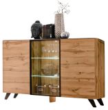 Sideboard Heritage in Wotan Eiche und schwarz Kommode mit LED, 150 x 100 cm