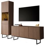 Wohnwand Breda in Nussbaum Wohnkombination 2-teilig 220 cm, mit Push-to-Open