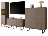 Wohnwand Breda in Nussbaum Wohnkombination 3-teilig 353 cm, mit Push-to-Open