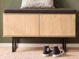 Garderobe Sitzbank Breda in Stone Eiche Garderobenbank 90 cm, mit Push-to-Open