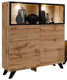 Vitrine Heritage in Wotan Eiche und schwarz Vitrinenschrank mit LED, 100 x 123 cm