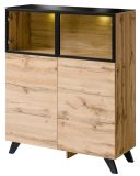 Vitrine Heritage in Wotan Eiche und schwarz Vitrinenschrank mit LED, 100 x 123 cm