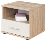 Nachttisch Superior in wei� und Sonoma Eiche Nachtkommode f�r Kinderzimmer / Jugendzimmer, 45 x 38 cm