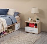 Nachttisch Superior in wei� und Sonoma Eiche Nachtkommode f�r Kinderzimmer / Jugendzimmer, 45 x 38 cm