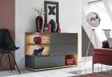 Sideboard Lester in Grau / Anthrazit und Wotan Eiche Kommode mit LED, Push-to-Open, 120 x 77 cm