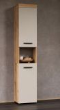 Badezimmer Hochschrank Celeste in Kaschmir und Evoke Eiche Badschrank 36 x 184 cm