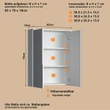 Badezimmer Spiegelschrank Bianco in wei� Badschrank 2-t�rig 60 x 78 cm