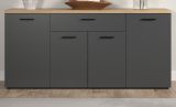 Sideboard Groove in Grau mit Evoke Eiche, 4-t�rige Kommode 180 x 85 cm
