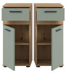 Badezimmer Kommode Bailey in Salbei und Artisan Eiche Badschrank 35 x 79 cm