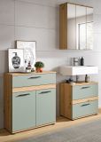 Badezimmer Kommode Bailey in Salbei und Artisan Eiche Badschrank 70 x 79 cm