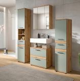 Badezimmer Hochschrank Bailey in Salbei und Artisan Eiche Badschrank 35 x 191 cm