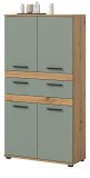 Badezimmer Midischrank Bailey in Salbei und Artisan Eiche Badschrank 70 x 135 cm