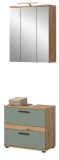 Badm�bel Set 3-teilig Bailey in Salbei und Artisan Eiche Badkombination inkl. LED 60 x 191 cm