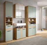 Badezimmer Hochschrank Set Bailey in Salbei und Artisan Eiche 2x Mehrzweckschrank 180 x 191 cm