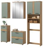 Badm�bel Set 6-teilig Bailey in Salbei und Artisan Eiche Badkombination inkl. LED 192 x 191 cm