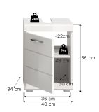 Waschbeckenunterschrank Shawn in wei� Hochglanz Badezimmer Unterschrank 40 cm