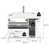 Waschtisch Set Shawn in wei� Hochglanz Waschbeckenunterschrank MIT Waschbecken 80 cm