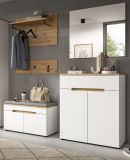 Garderobe Set 2-teilig Cooper in wei� und Artisan Eiche Schuhkommode und Spiegel, Soft-Close