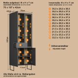 Vitrine Nuvola in grau und Eiche Evoke, Wohn- und Esszimmer Vitrinenschrank 70 x 197 cm