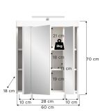 Badezimmer Spiegelschrank Gusto in wei� matt Badschrank 3-t�rig inkl. LED 60 x 70 cm