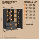 Highboard Nuvola in grau und Eiche Evoke, Wohn- und Esszimmer Vitrinenschrank 100 x 140 cm