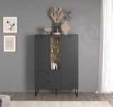 Highboard Nuvola in grau und Eiche Evoke, Wohn- und Esszimmer Vitrinenschrank 100 x 140 cm