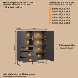 Highboard Nuvola in grau und Eiche Evoke, Wohn- und Esszimmer Vitrinenschrank 122 x 140 cm