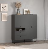 Highboard Nuvola in grau und Eiche Evoke, Wohn- und Esszimmer Vitrinenschrank 122 x 140 cm