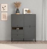 Highboard Nuvola in grau und Eiche Evoke, Wohn- und Esszimmer Vitrinenschrank 122 x 140 cm
