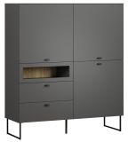 Highboard Nuvola in grau und Eiche Evoke, Wohn- und Esszimmer Vitrinenschrank 122 x 140 cm