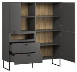 Highboard Nuvola in grau und Eiche Evoke, Wohn- und Esszimmer Vitrinenschrank 122 x 140 cm