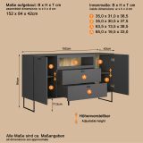 Sideboard Nuvola in grau und Eiche Evoke, Wohn- und Esszimmer Kommode 152 x 84 cm