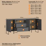 Sideboard Nuvola in grau und Eiche Evoke, Wohn- und Esszimmer Kommode 191 x 84 cm