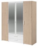 Kleiderschrank Enjour in Jackson Eiche und wei� Dreht�renschrank 4-t�rig mit Spiegel 160 x 185 cm
