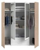 Kleiderschrank Enjour in Jackson Eiche und wei� Dreht�renschrank 4-t�rig mit Spiegel 160 x 185 cm