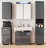 Badezimmer Badmbel Set Amanda in grau Hochglanz Badkombination 5-teilig 163 x 190 cm