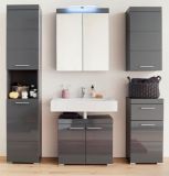 Badezimmer Badmbel Set Amanda Hochglanz grau inkl. LED-Beleuchtung Badkombination 6-teilig
