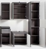 Badezimmer Badmbel Set Amanda Hochglanz grau inkl. LED-Beleuchtung Badkombination 6-teilig