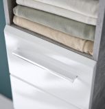 Badezimmer Unterschrank Nano in wei Hochglanz und Stone Design grau Badschrank 32 x 82 cm