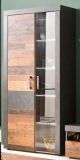 Vitrinenschrank Indy in Old Used Wood Design mit Matera grau Vitrine Shabby 87 x 189 cm inkl. Beleuchtung