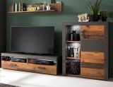 TV-Lowboard und Wandboard Indy in Used Wood Shabby mit Matera grau 2-teiliges Set 140 cm