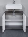 Badezimmer Waschbeckenunterschrank Line in wei Hochglanz und grau Badschrank 60 x 57 cm