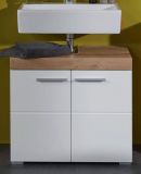 Badezimmer Waschbeckenunterschrank Amanda in wei� Hochglanz und Eiche Badschrank 60 x 56 cm