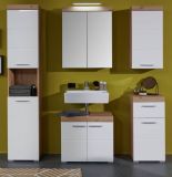 Badezimmer Waschbeckenunterschrank Amanda in wei� Hochglanz und Eiche Badschrank 60 x 56 cm