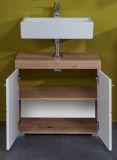 Badezimmer Waschbeckenunterschrank Amanda in wei� Hochglanz und Eiche Badschrank 60 x 56 cm