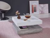 Couchtisch in wei und Stone Design grau Wohnzimmertisch drehbar quadratisch 70 x 70 cm mit Ablage