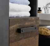 Badezimmer Hochschrank Cancun / Indy in Old Used Wood und grau 36 x 184 cm
