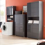 Badezimmer Kommode Amanda in grau Hochglanz Badschrank 73 x 79 cm