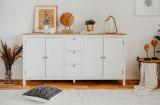 Sideboard Vestland in wei und Artisan Eiche Landhaus Anrichte 180 x 90 cm Kommode