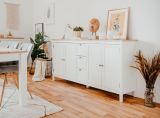 Sideboard Vestland in wei und Artisan Eiche Landhaus Anrichte 180 x 90 cm Kommode